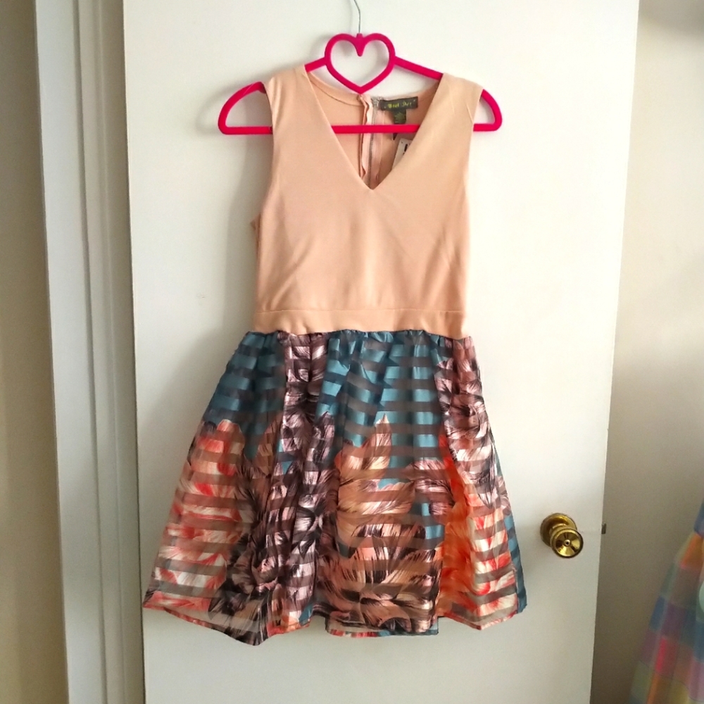 Brat Star Sun Dress Blush Blue Pink Floral Sheer Overly Flower Sheen Metallic